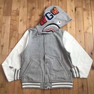 シャーク パーカー スウェット スタジャン Lサイズ グレー shark hoodie sweat varsity jacket a bathing ape BAPE エイプ ベイプ i25