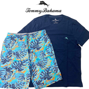 新品 XL ★ コストコ TOMMY BAHAMA メンズ パジャマ 上下セット 半袖 ハーフパンツ ネイビー トミーバハマ ルームウェア Tシャツ 短パン