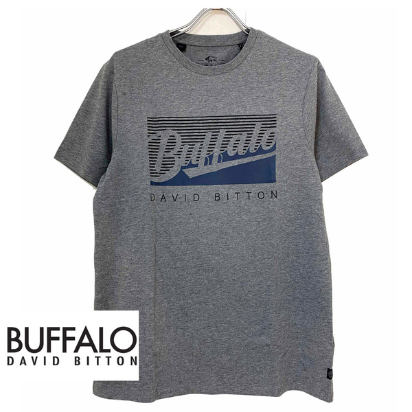 新品 S ★ コストコ BUFFALO メンズ 半袖 Tシャツ ロゴ グレー ヘザー ユニセックス トップス バッファロー MENS SS TEE DAVID BITTON