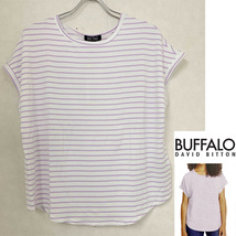 新品 XL ★ コストコ BUFFALO レディース 半袖Tシャツ ストライプ ホワイト パープル US-L スーパーソフト ゆったり 大きめ オーバーサイズ_画像1