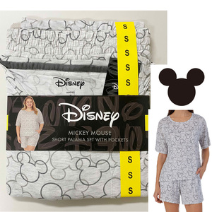  new goods S * cost ko Disney lady's pyjamas top and bottom set gray Mickey Mouse short sleeves T-shirt short pants room wear 