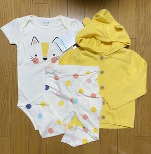  new goods 3 point set 90 95 * cost koPEKKLE baby cat 24M ear attaching cardigan rompers long pants yellow yellow color girls long sleeve 