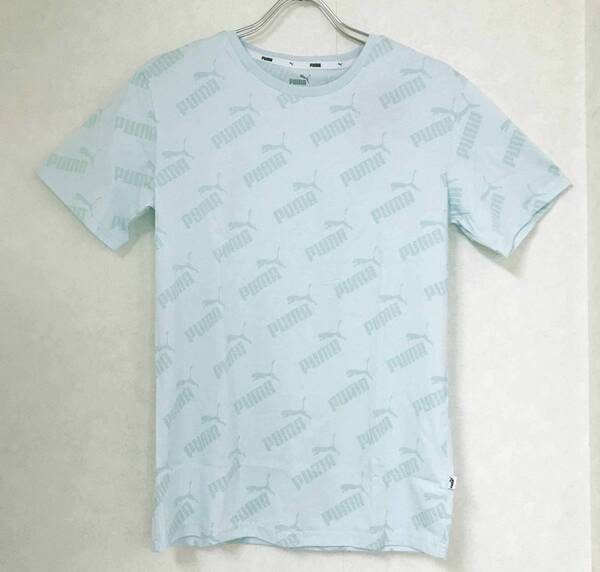 新品 S ★ PUMA プーマ レディース 半袖 Tシャツ ブルー US-XS 総柄 キャット ロゴ ボーイフレンド Ultra Bpufriend Tee V2 848989