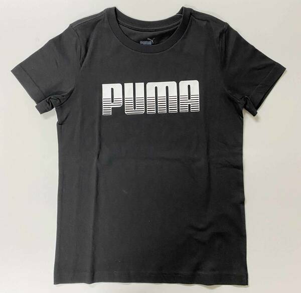 新品 140 ★ PUMA プーマ ジュニア 半袖 Tシャツ ブラック ビッグ ロゴ ボーイズ ガールズ ユニセックス 綿100％ 黒 ホワイト 白 子供用 