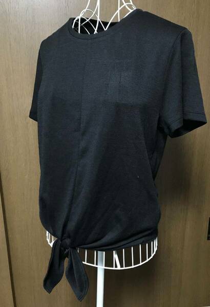 新品 S ★ Calvin Klein Jeans レディース 半袖 ニット US-XS ブラック 黒 タイフロント Tシャツ カルバンクライン CK トップス