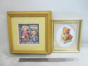 Art hand Auction Jardinage Fleurs et Fille (Une Rayée) & Teddy Bear Shadow Box 3D 2 Affiches sous Cadre en Bois Les frais d'expédition sont dans la description, Ouvrages d'art, Peinture, autres