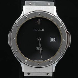 1円 MGT ウブロ 1401.1MD クラシック QZ 黒文字盤 デイト メンズ腕時計OGH 0015400