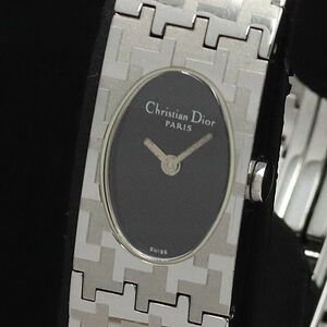 1円 稼働 良品 クリスチャンディオール QZ D70-100 ミスディオール オーバル 黒文字盤 レディース腕時計 MGY 3185000YSD