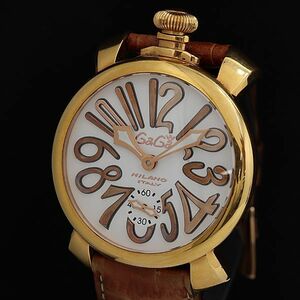 1円 稼働 良品 GTT ガガミラノ マヌアーレ 48ｍｍ 白文字盤 手巻き メンズ腕時計 OGH 8075100