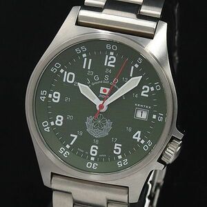 1円 稼働 良品 ケンテックス QZ S455M 航空自衛隊スタンダードモデル デイト グリーン文字盤 メンズ腕時計 ANT 2343000YSD