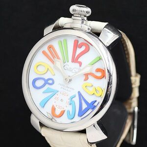 1円 箱付 ガガミラノ マヌアーレ 48ｍｍ Ｎ.32873 手巻き 白文字盤 NBG メンズ腕時計 KTR 9455000