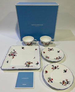 初売り 1円 未使用保管品 WEDGWOOD/ウェッジウッド TAFFETA/タフェッタ FLOWERS/フラワー カップ＆ソーサー ペア プレート 角皿 食器