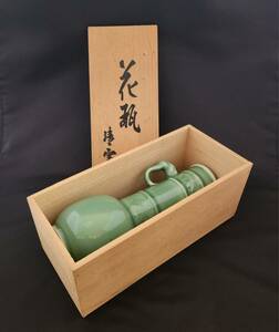 時代物 清宝窯 青磁 象耳取手付き 約-24㎝ 検索:茶道具 花瓶 花生 花入 花器 共箱 骨董 古玩 アンチック アンティーク