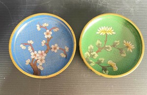 時代物 七宝焼き 小皿 桜 あひる 茶器 置物 茶道具 2枚まとめて 骨董 古玩 当時物