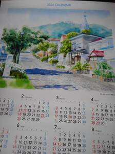 ２０２４　北洋銀行カレンダー　壁掛け　一枚もの　函館山の風景　北海道　企業名入り
