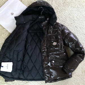 未使用級MONCLER2wayリバーシブルダウンジャケット胸ロゴワッペンL~M 1ALFREDアルフレッド黒ブラック濃茶ブラウン大きいサイズモンクレール