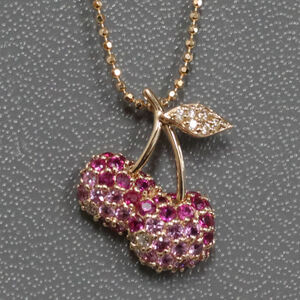 Ginzatanaka k18pg ruby ​​pink sapphire diamond pendant wish motif r0.38 ps0.30 d0.10 4.1g