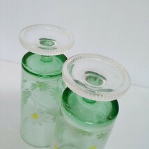 野ばな 当時品 グラス GLASS 足付きグラス カラー グラス アデリア 脚付き 花柄 ガラスコップ 昭和レトロ アンティーク ヴィンテージ _画像7