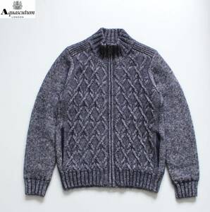 【 Aquascutum アクアスキュータム 】アルパカ ケーブル ハイネック アウターニット M 2209460015 定価¥50,600 コットン ジャケット