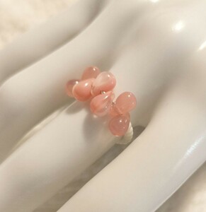 [No.5247] ring Drop type glass beads pink 