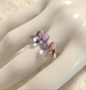[No.5248] ring Drop type glass beads purple 