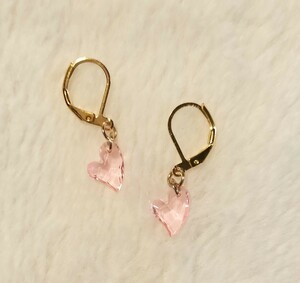 【No.2276】ピアス/イヤリング ガラスチャーム ハート クリアピンク