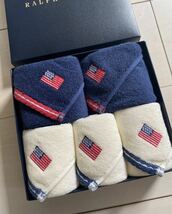 新品　未使用　Ralph Lauren ポロラルフローレン　ハンドタオル　5枚セット箱入り　ネイビー紺・ホワイト白　ハンカチ星条旗_画像2