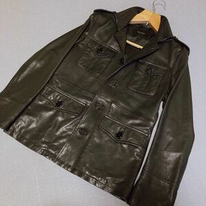 美品 バーバリーブラックレーベル BURBERRY レザージャケット M-65 フィールドジャケット 羊革 ラムレザー M 黒 メンズ 1円