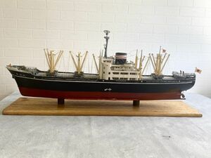 昭和レトロ 木製 船 模型 [内海丸 広島] 白油タンカー 全長60cm 木製船舶 土台付き 完成品 アンティーク コレクション 長期保管品