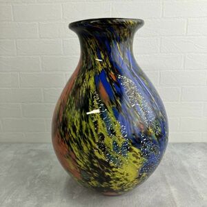 ☆【新品未使用品】KAMEI GLASS カメイガラス 花器 花瓶 幅18cm 高さ約28cm 3kg マーブル模様 華道具 オシャレ インテリア 花入 保管品