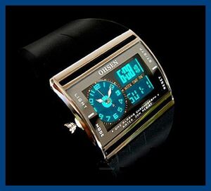 1●新品-未使用●OHSEN腕時計(黒四角)デジタルブラッククロノグラフ正規品海外アルマーニDIESELカシオG-SHOCKバーバリーグランドセイコー