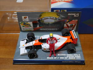 即決 1/43 ミニチャンプス マクラーレン ホンダ MP4/6 A.セナ ブラジルGP 1st WIN 1991 スタンド LE1991pcs