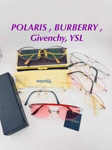 Qa247 POLARIS , BURBERRY , Givenchy, YSL メガネ フレーム まとめ　日本製　金属ゴールド色　ツーポイント　メガネ　