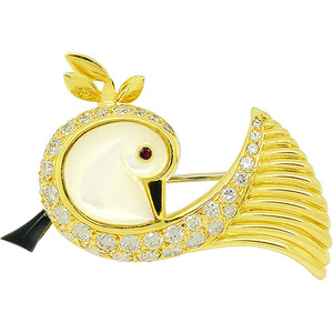  Christian Dior bird motif multi Stone diamond brooch K18YG new goods has been finished! goods can be returned * free shipping!