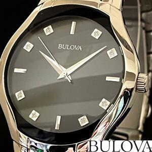 【BULOVA】ブローバ/ダイヤモンド/メンズ腕時計/展示品特価/お洒落/シルバー.ブラック.黒色/高級/男性用/プレゼントに/激レア/希少/煌めき