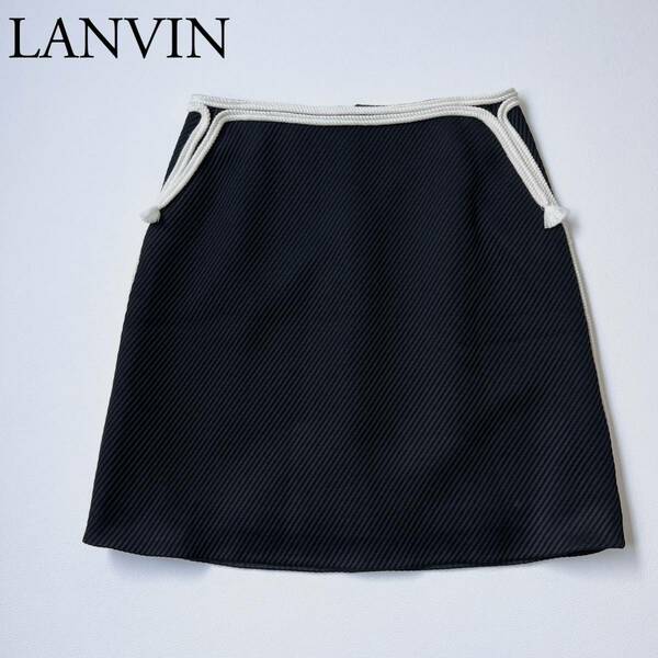 LANVIN PARIS ランバン パリ ロープラインショートスカート フレアスカート 膝丈スカート　膝上丈　ミニスカート ブラック レディース