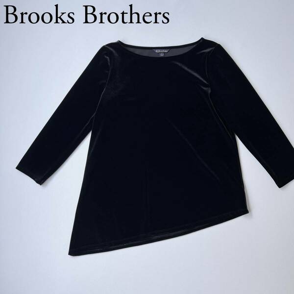 Brooks Brothers ブルックスブラザーズ ベロア　ベルベットトップス カットソー　七分袖 ブラウス　ブラック　アシンメトリー レディース