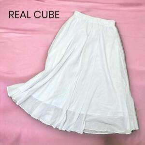 ほぼ未使用 REAL CUBE リアルキューブ フレアロングスカート ホワイト 白 M デイリー 綿 コットン ポリエステル