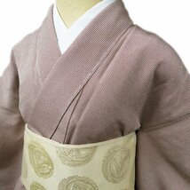 小紋 着物 中古 正絹 袷 セミフォーマル 紋付 格子模様 蘇芳香色 身丈159.5cm 裄65.5cm M きもの北條 A961-1_画像1