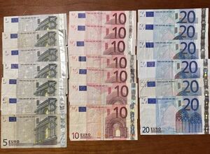 S-3 ユーロ紙幣 5・10・20ユーロ 合計225ユーロ EURO 全部で20枚 旧紙幣 外国紙幣 世界紙幣 古銭 (0)