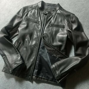 極美品 L バーバリーブラックレーベル ライダース レザージャケット ラムレザー 羊革 ノバチェック 革ジャン BURBERRYBLACKLABEL