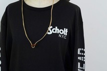 ★【ダメージ有 名作 USA製 90s位 ビンテージ】 Schott ショット 両面＆両袖 トリコロール プリント ロンTシャツ ブラック サイズM 黒　_画像4