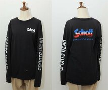 ★【ダメージ有 名作 USA製 90s位 ビンテージ】 Schott ショット 両面＆両袖 トリコロール プリント ロンTシャツ ブラック サイズM 黒　_画像2