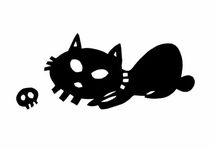 ドクロ　ネコ　ドライ　Tシャツ　黒猫　切り絵　ロングTシャツ　ロンT_画像2