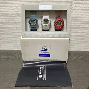 1円〜◇G-SHOCK 限定品1998年サッカー 未使用品 3本セット 飾り棚ケース付き FIFAワールドカップ フランス大会記念限定モデル G-WCUP98◇