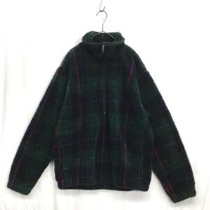 KZ7300★WOOLRICH : 90's チェック柄 ボアフリース プルオーバージャケット★S★グリーン/ネイビー系 メキシコ製 ウールリッチ