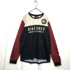 KZ7334★Indian / BIKE SHED : Motorcycle Race Jersey★M★バーガンディ/黒/キナリ モーターサイクルレース メッシュ長袖Tシャツ