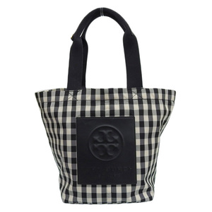 【中古】TORY BURCH トリーバーチ PIPER ポリエステル ギンガムチェック トートバッグ ブラック レディース gy