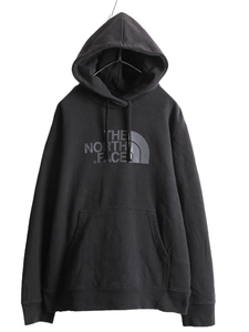 ノースフェイス プリント スウェット フード パーカー メンズ L 古着 The North Face トレーナー プルオーバー 裏起毛 アウトドア ブラック