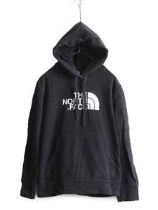 ノースフェイス プリント スウェット フード パーカー レディース XL 古着 The North Face トレーナー プルオーバー 裏起毛 アウトドア 黒